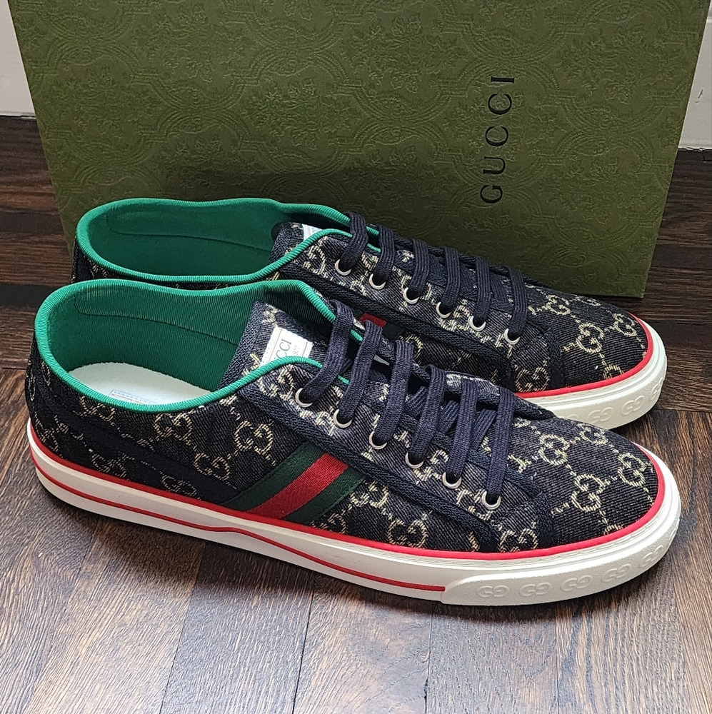 $750 Brand New Gucci Tennis 1977 Men Sneakers Black Web US 15.5 G 14.5 - Picture 3 of 12